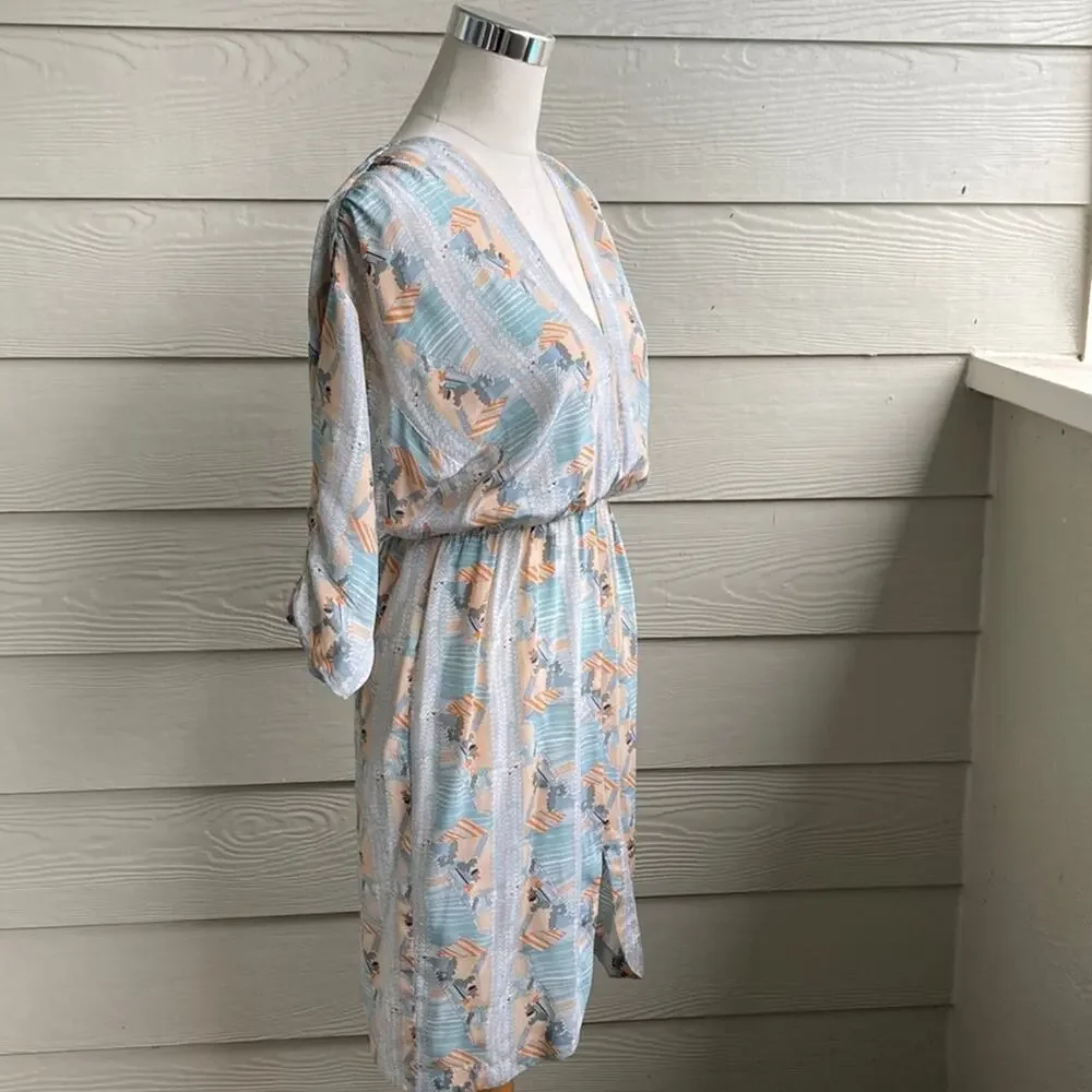 Tucker Silk Geometric Print V neck Dress - Picture 3 of 13